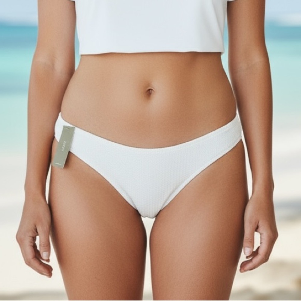 J. Crew Ribbed Curved Waist Cheeky String Bikini Bottom Women's L White New 7867
